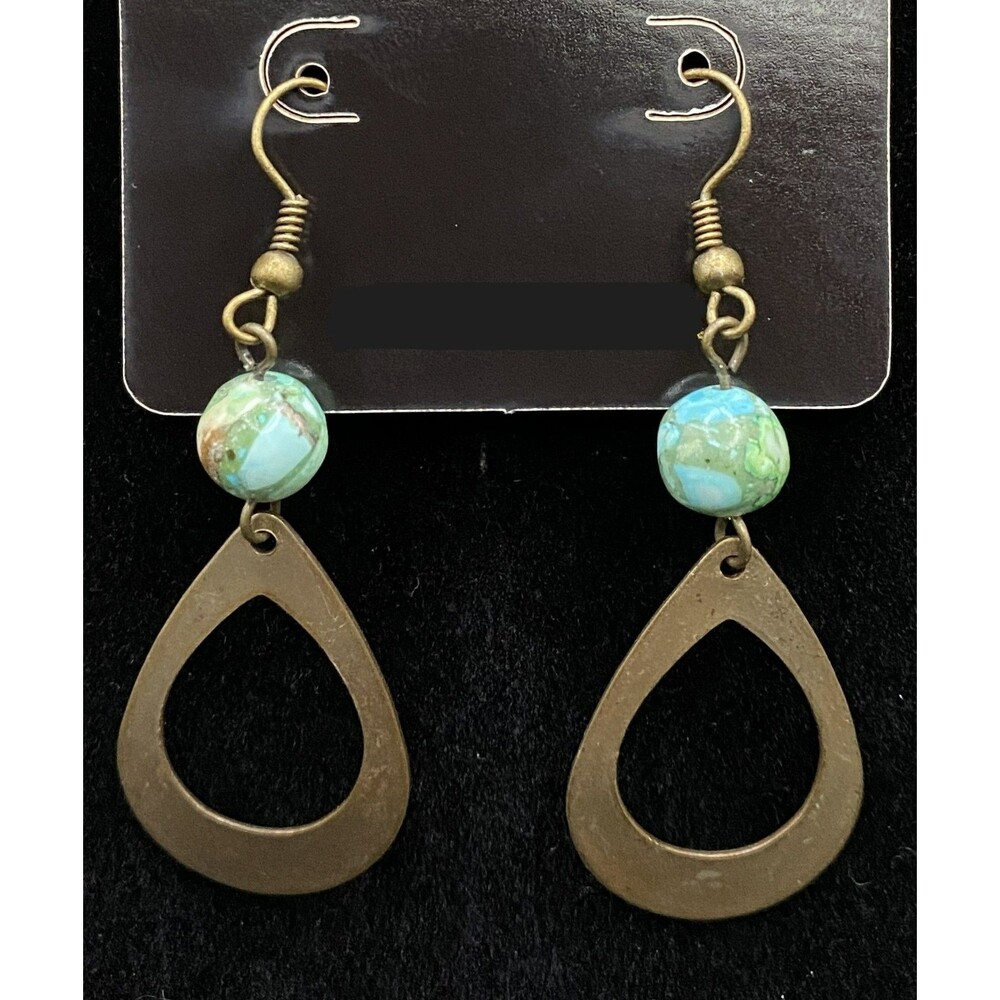 Handmade Cutout Teardrop with Blue & Green Agate Bead Earrings by Neanie-Bot